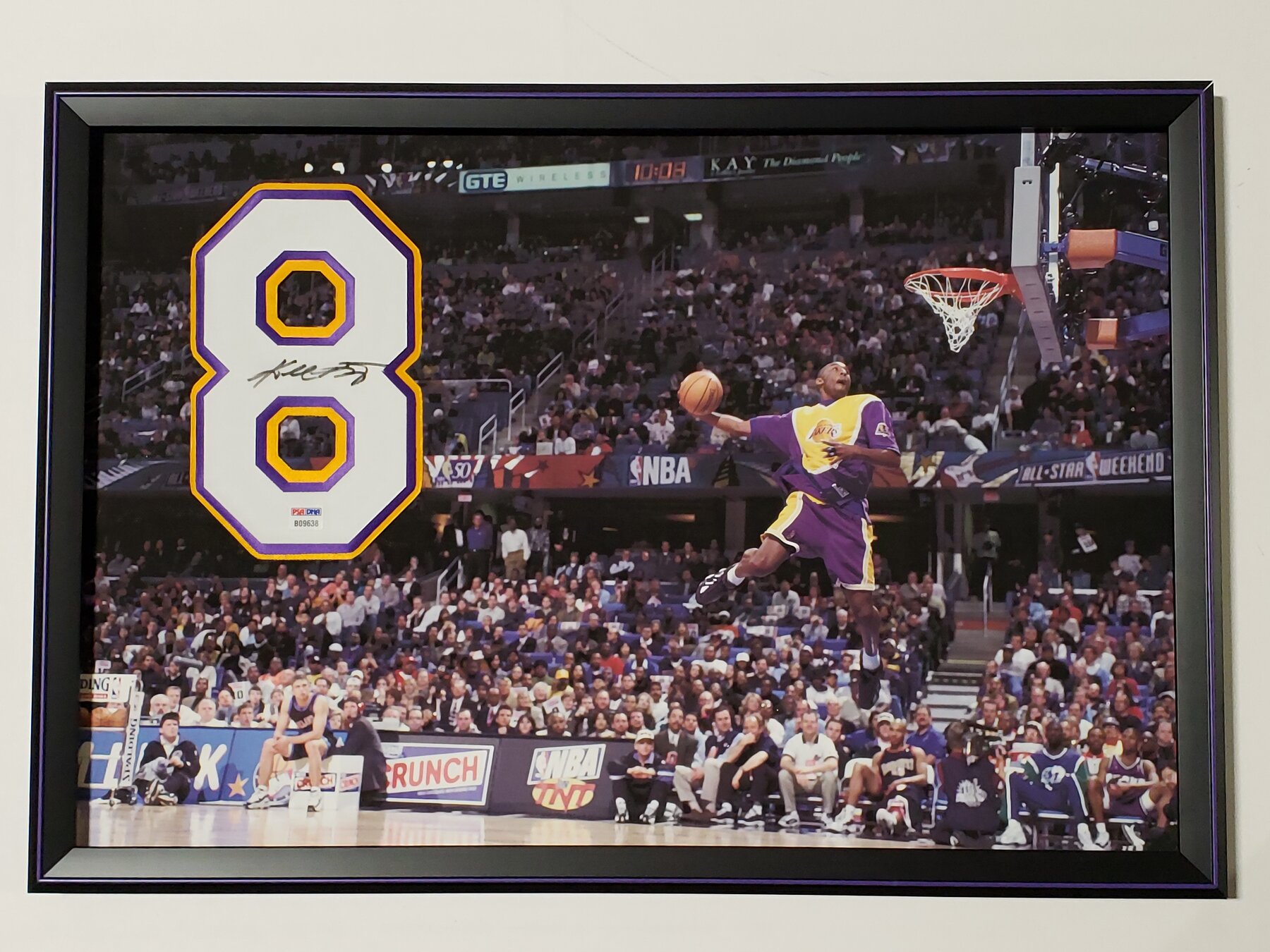 Full project view of kobe bryant signed number 8 display custom framing project