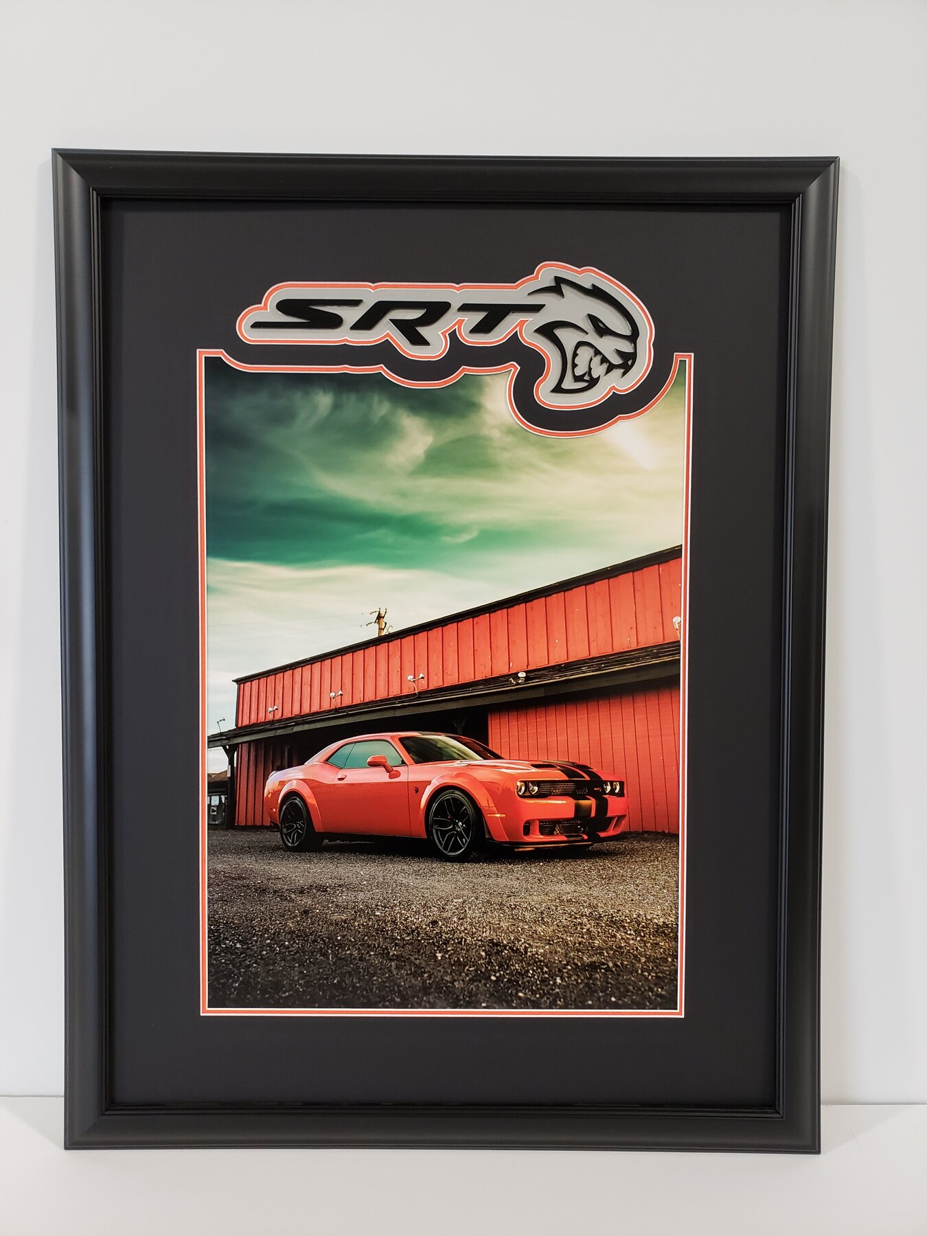 Full project view of dodge srt automotive art series custom framing project