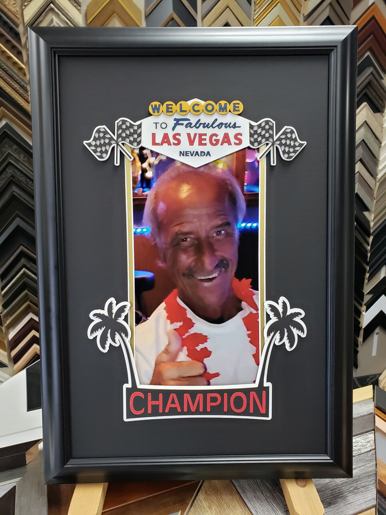Full project view of las vegas champion celebration custom framing project